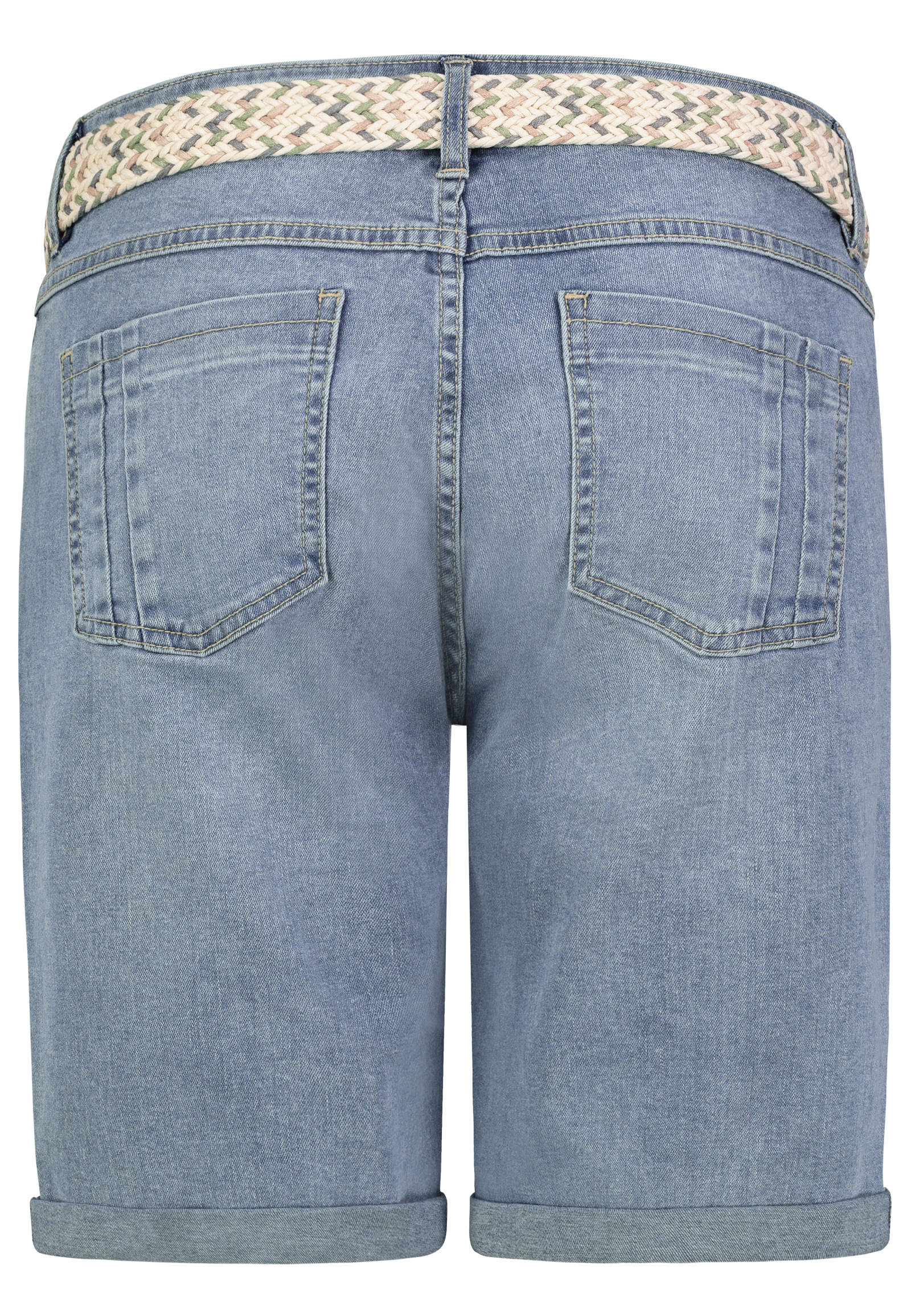 D85080BE62508ZL199_19200_H.jpg Denim Bermuda Jeans Shorts mit Flechtgürtel und Umschlag