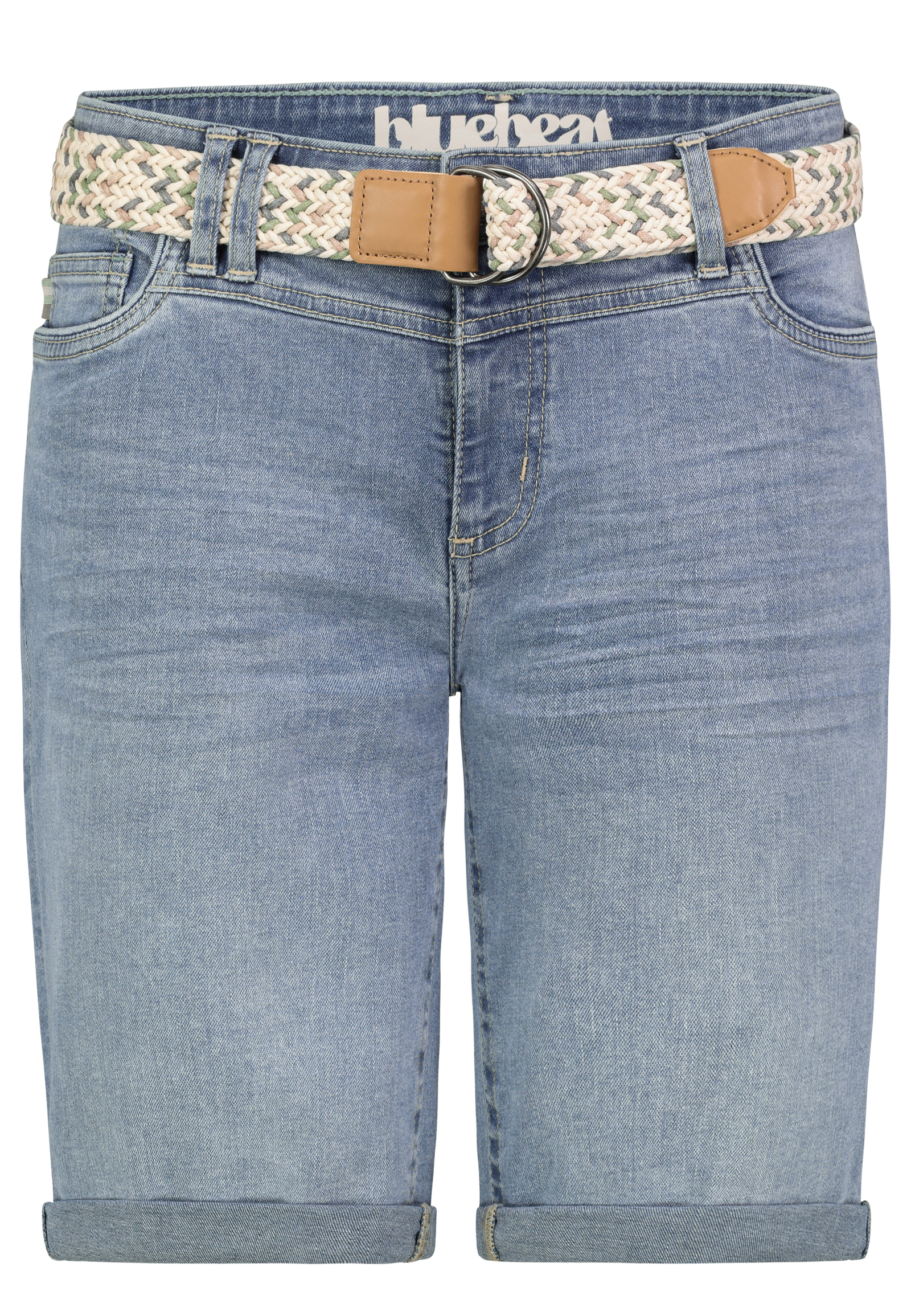 D85080BE62508ZL199_19200_V.jpg Denim Bermuda Jeans Shorts mit Flechtgürtel und Umschlag