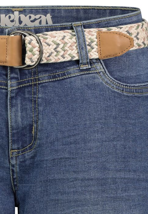 Sublevel Denim Bermuda Jeans Shorts mit Flechtgürtel und Umschlag – Blau, Bild 6