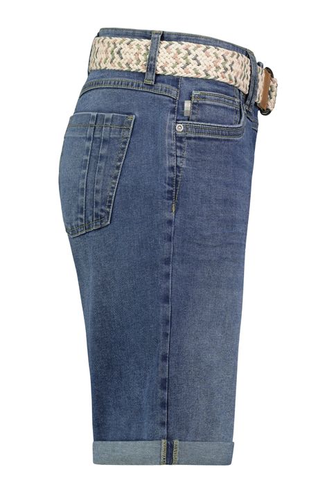Denim Bermuda Jeans Shorts mit Flechtgürtel und Umschlag, Farbe: Blau