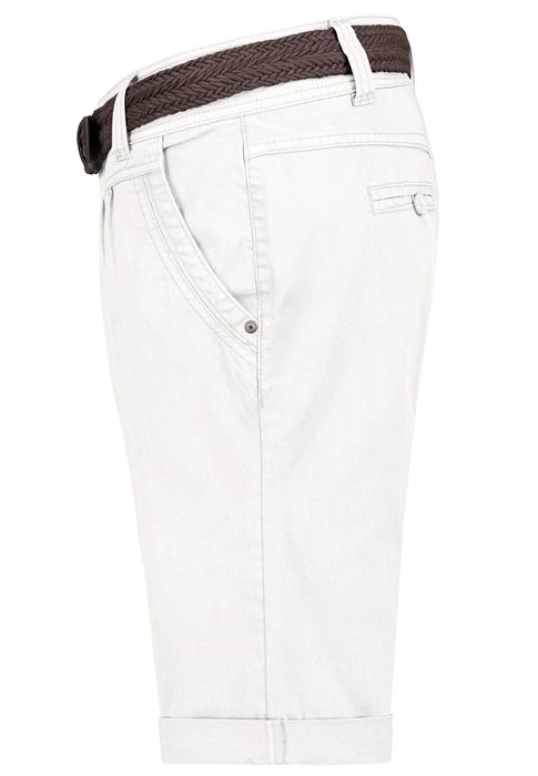 Bermuda Chinoshorts mit geflochtenem Gürtel und Taschen, Farbe: Weiß-3