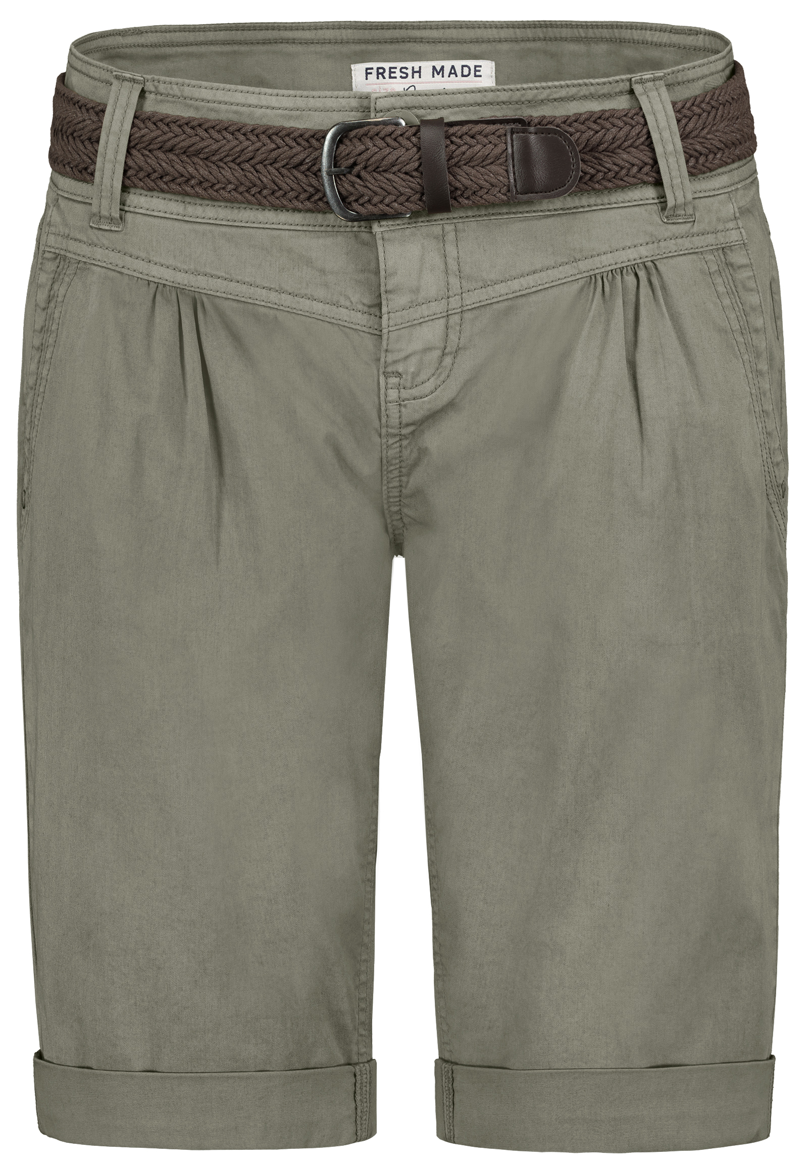 Fresh Made Bermuda Chinoshorts mit geflochtenem Gürtel und Taschen – Grün, Bild 1