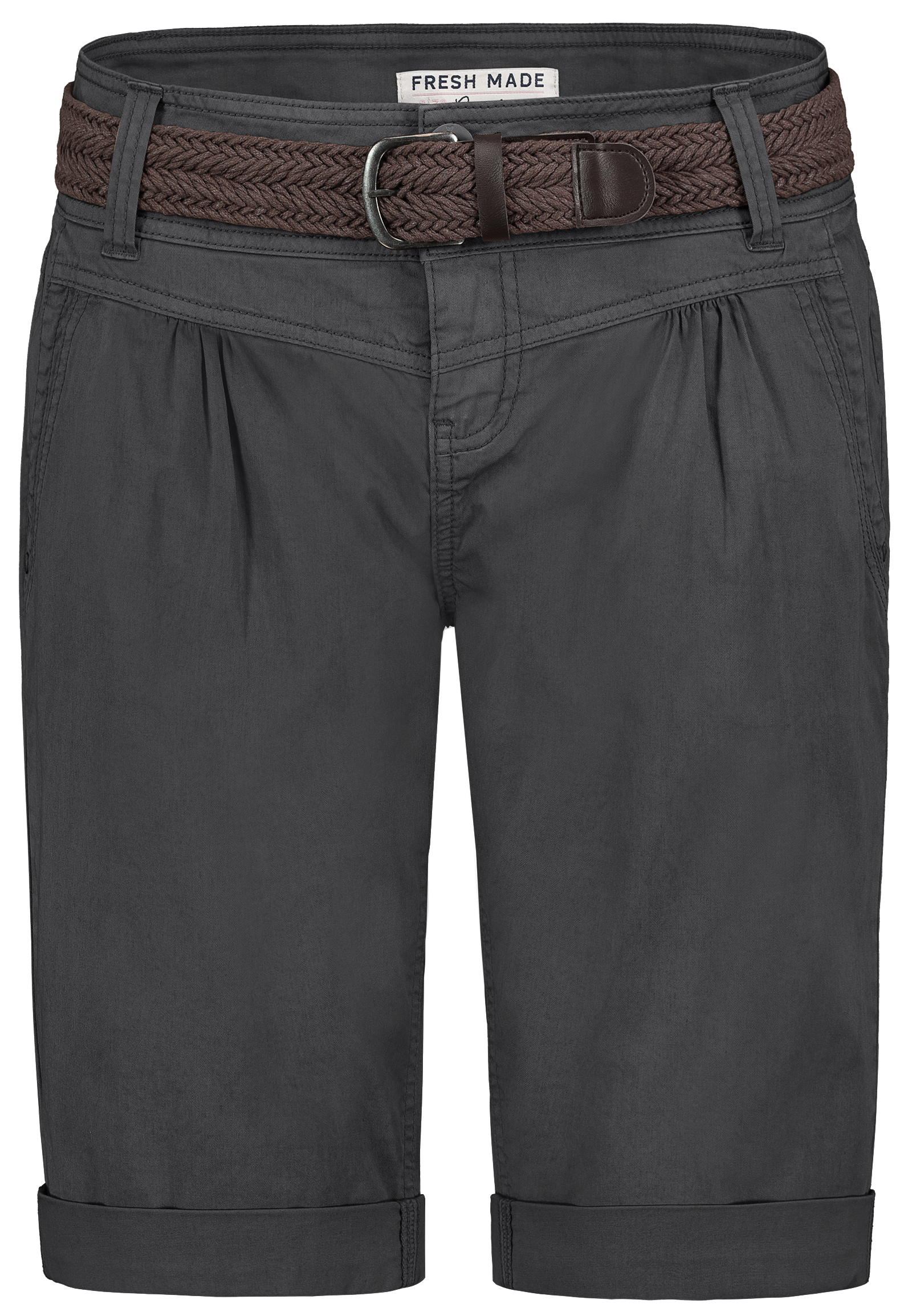 Fresh Made Bermuda Chinoshorts mit geflochtenem Gürtel und Taschen – Dunkelgrau, Bild 1