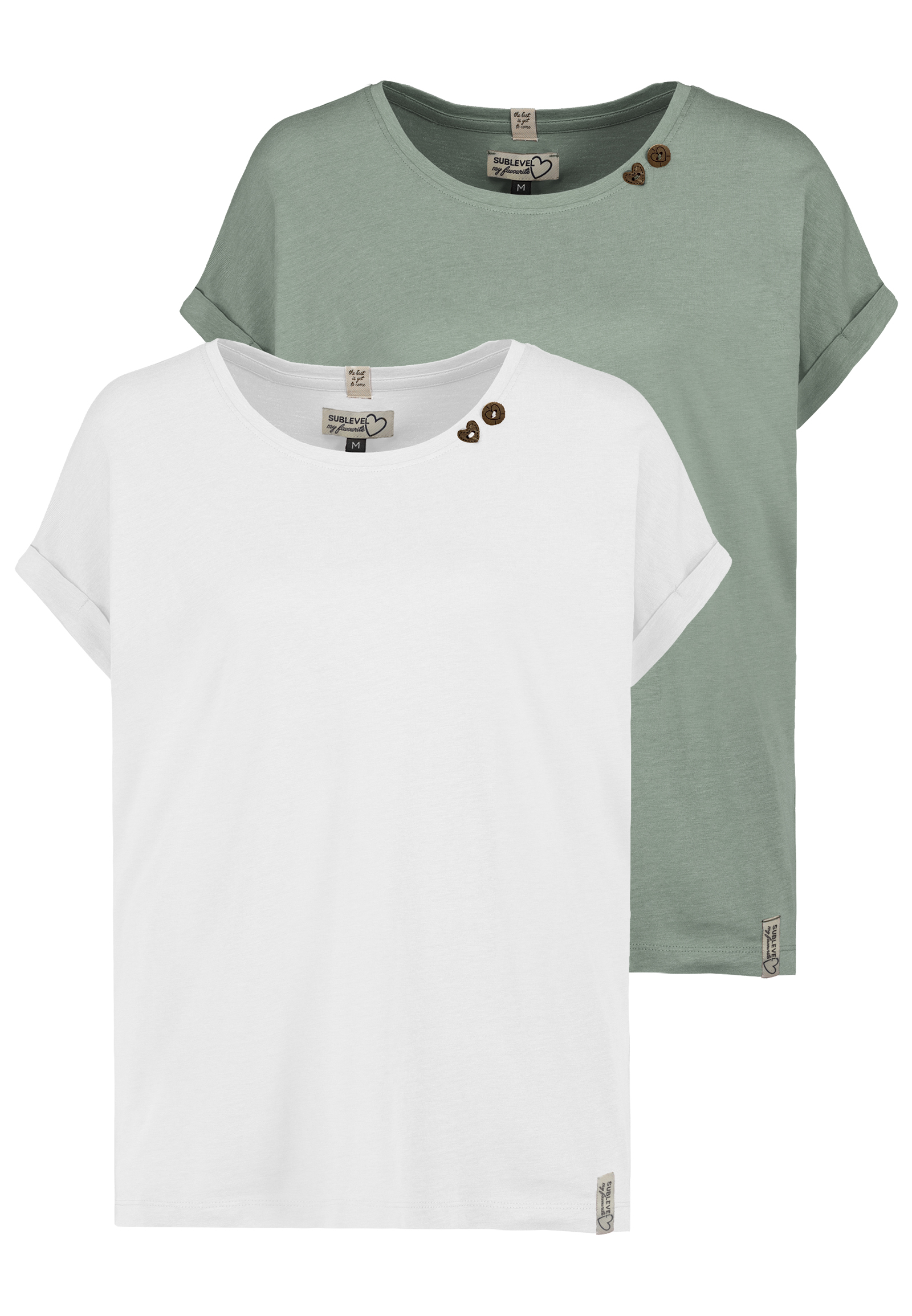 Sublevel T-Shirt 2er Set mit Rundhals Knöpfen bequem – Weiß-Grau, Bild 1
