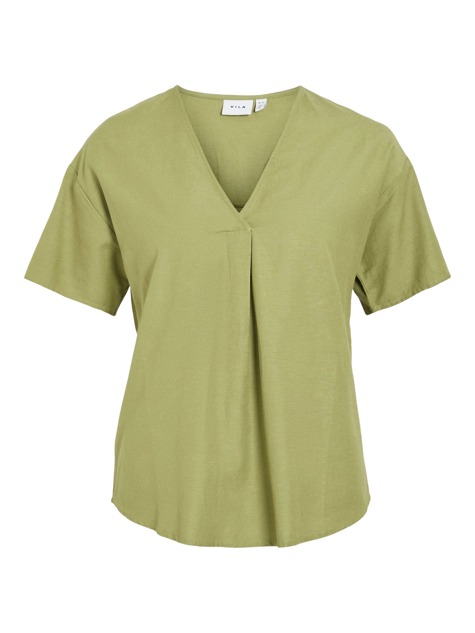 VILA_NOOS2025_4699724_14096245.jpg V-Ausschnitt T-Shirt mit kurzen Ärmeln und Falten