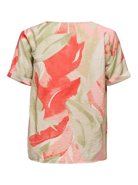 Gemustertes T-Shirt V-Ausschnitt Kurzarm Stilvolles Design, Farbe: Rosa