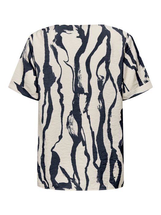 Gemustertes T-Shirt V-Ausschnitt Kurzarm Stilvolles Design, Farbe: Beige