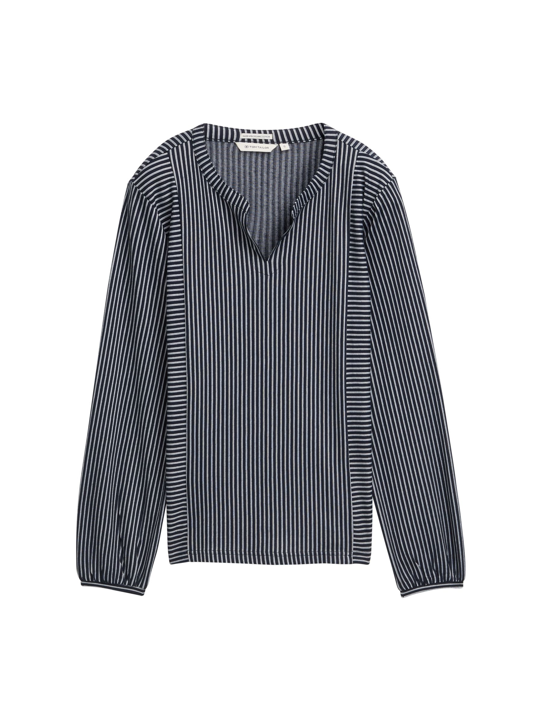 Tom-Tailor_202506_37471_1040546.jpg Langärmlige Bluse mit V-Ausschnitt und feinen Streifen