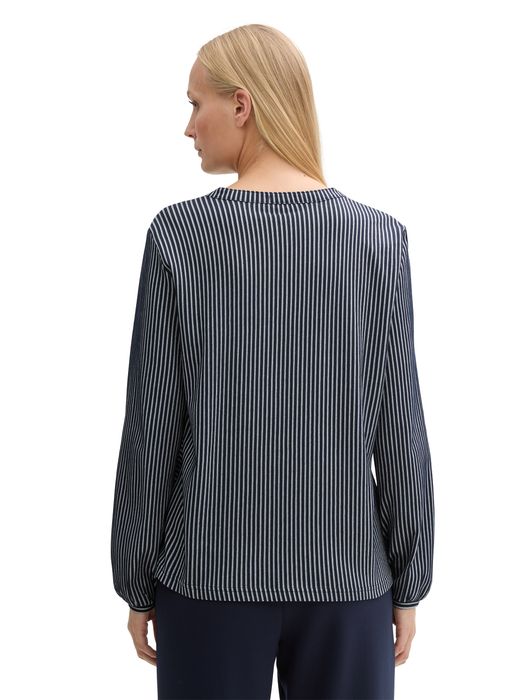 Tom Tailor TOM TAILOR Langärmlige Bluse mit V-Ausschnitt und feinen Streifen – Schwarz-Weiß, Bild 3