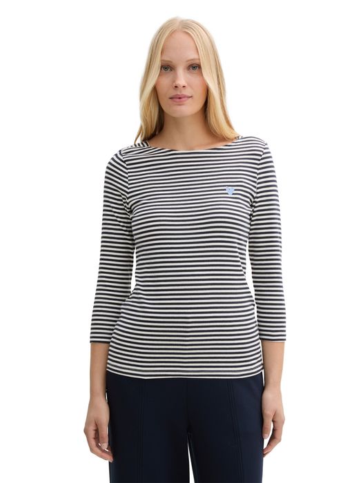 Langarmshirt mit Herz-Logo und Streifen, Farbe: Navy