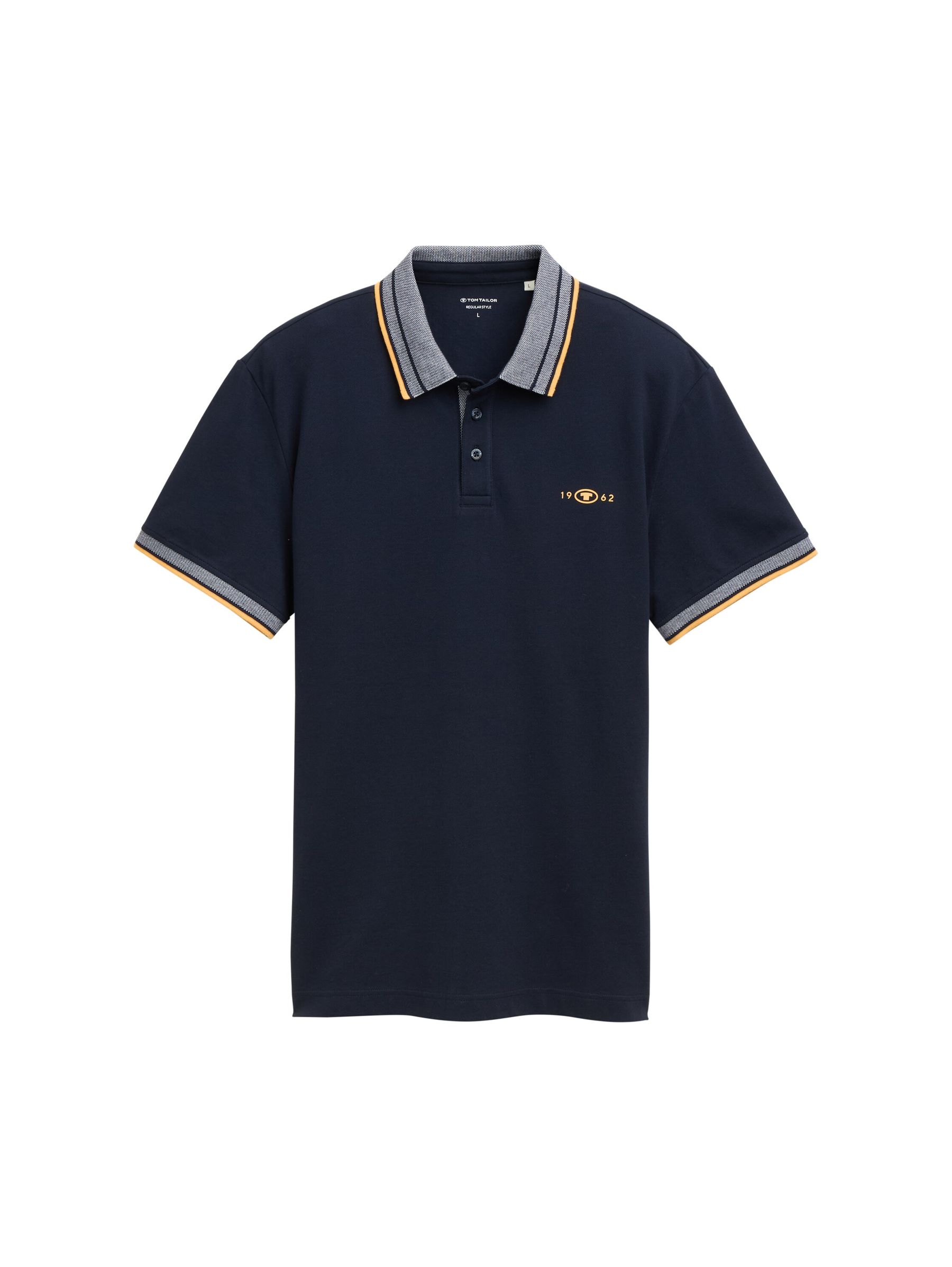 Tom-Tailor_202508_10668_1045629.jpg Polo-Shirt mit Kontraststreifen und Logo-Patch, kurzärmlig