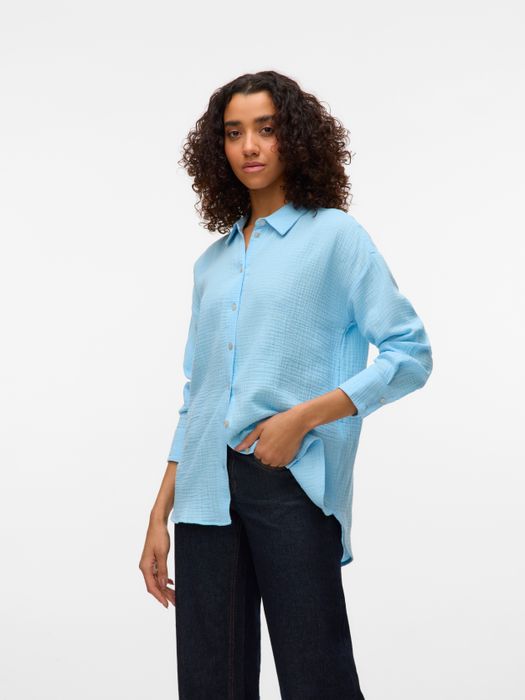 Vero Moda Locker geschnittene Langarmbluse mit Knopfleiste – Blau, Bild 5