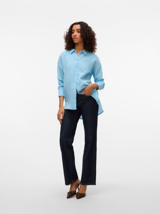 Vero Moda Locker geschnittene Langarmbluse mit Knopfleiste – Blau, Bild 4