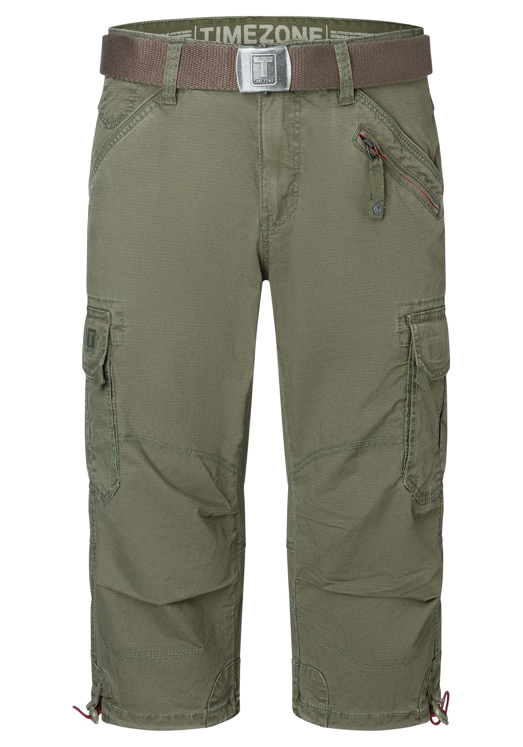 Timezone Timezone Cargo-Shorts mit Gürtel und Mehrfachtaschen – Olive, Bild 1
