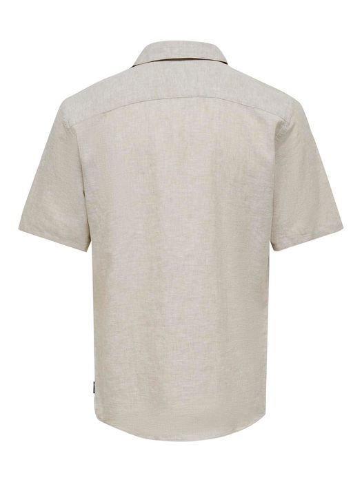 Only & Sons ONLY & SONS Leinenhemd mit kurzen Ärmeln und Knopfleiste – Beige, Bild 4