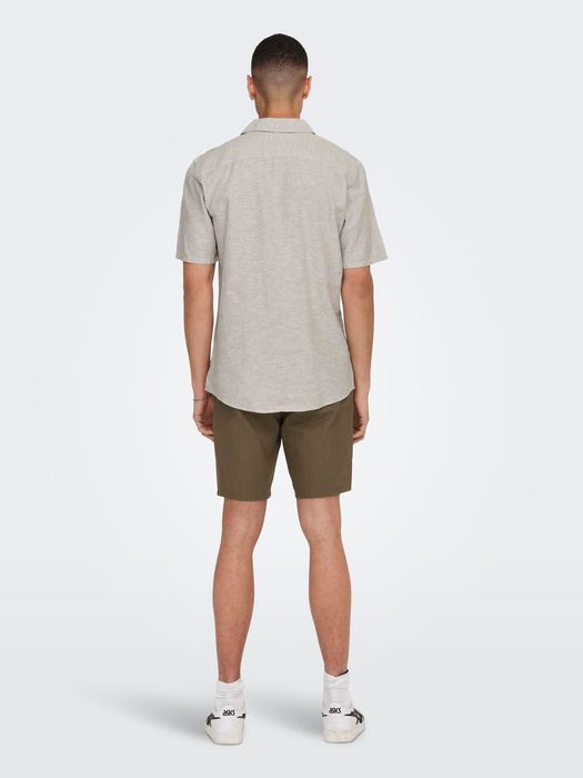 Only & Sons ONLY & SONS Leinenhemd mit kurzen Ärmeln und Knopfleiste – Beige, Bild 3
