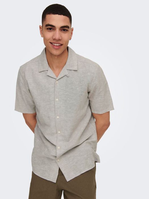 Only & Sons ONLY & SONS Leinenhemd mit kurzen Ärmeln und Knopfleiste – Beige, Bild 6