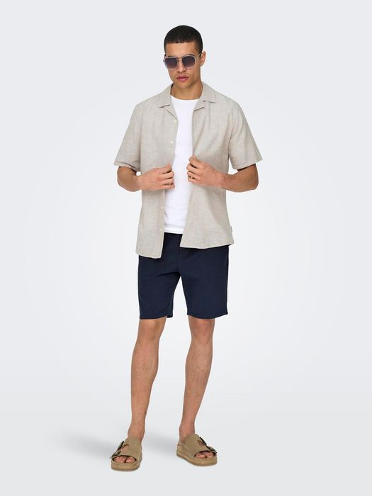 Only & Sons ONLY & SONS Leinenhemd mit kurzen Ärmeln und Knopfleiste – Beige, Bild 8