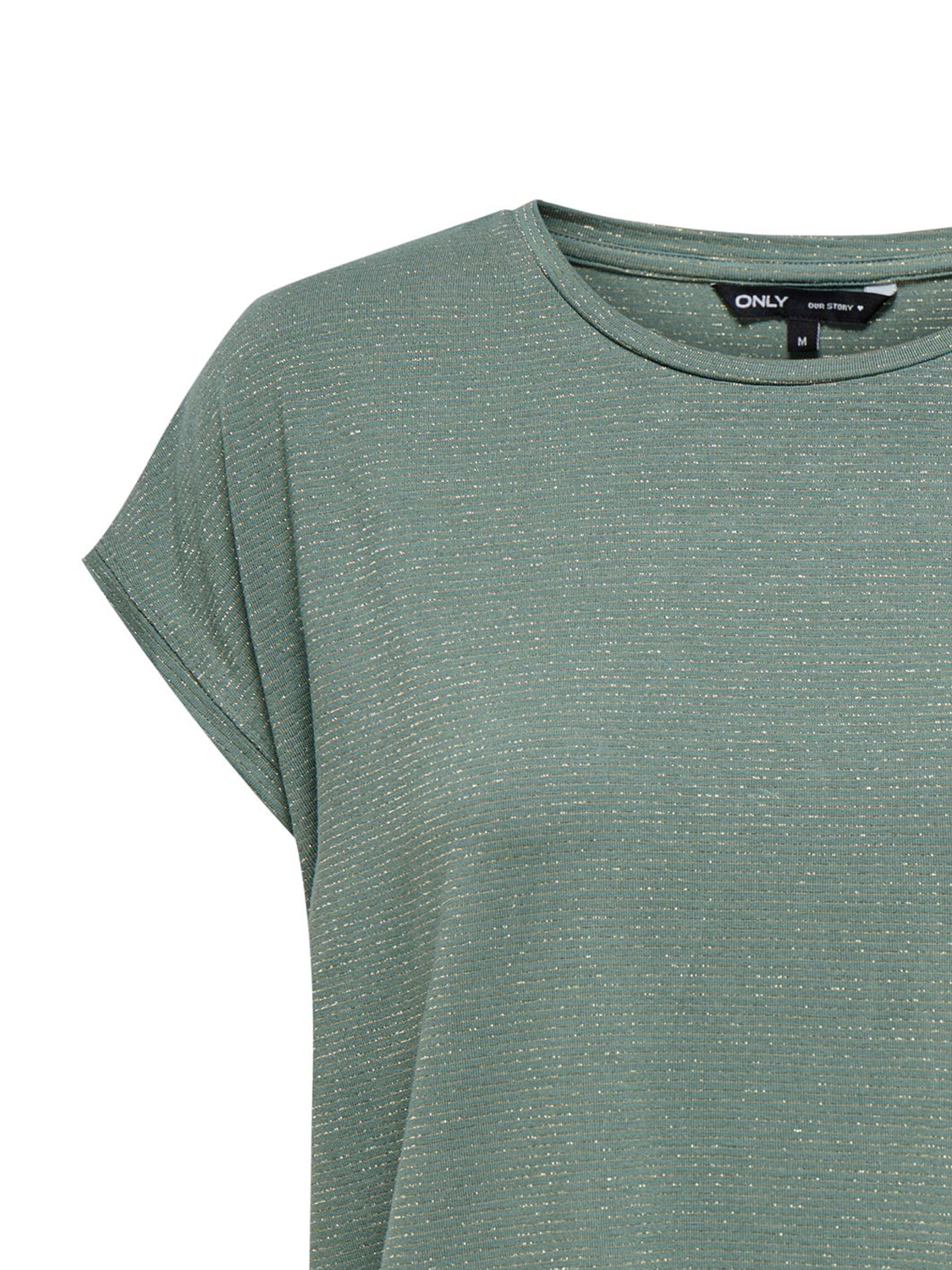Modisches T-Shirt mit Glitzer Naht Rundhals Modisches T-Shirt mit Glitzer Naht Rundhals