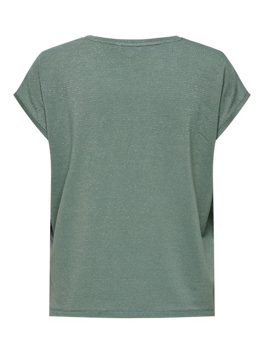 Modisches T-Shirt mit Glitzer Naht Rundhals, Farbe: Dunkelgrün