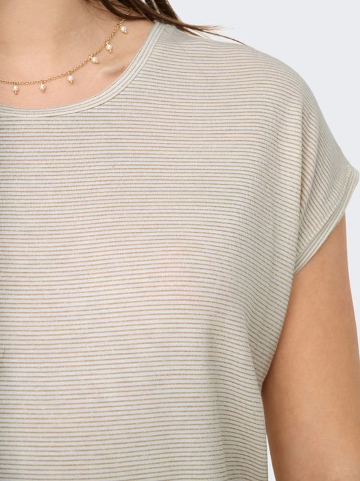 Only 2er-SET Modisches T-Shirt mit Glitzer Naht Rundhals – Beige, Bild 6