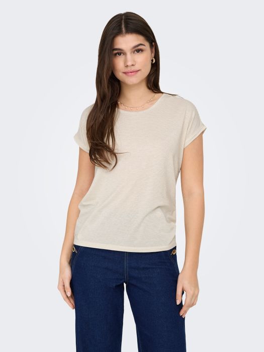Only 2er-SET Modisches T-Shirt mit Glitzer Naht Rundhals – Beige, Bild 7