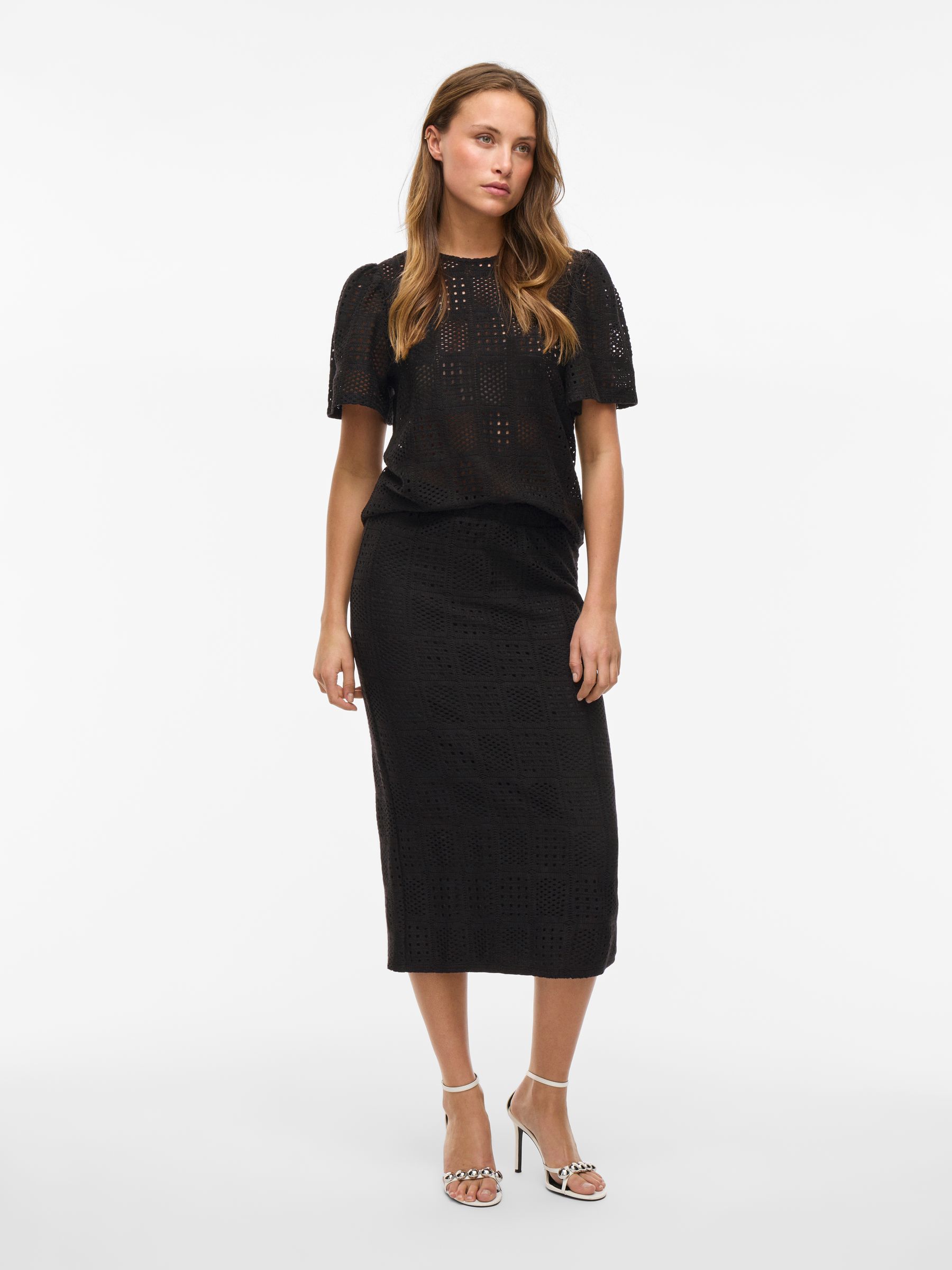 VILA_SpringSummer2025_4736714_14106576_5.jpg Gemusterter A-Linien Midi-Rock aus Stoff