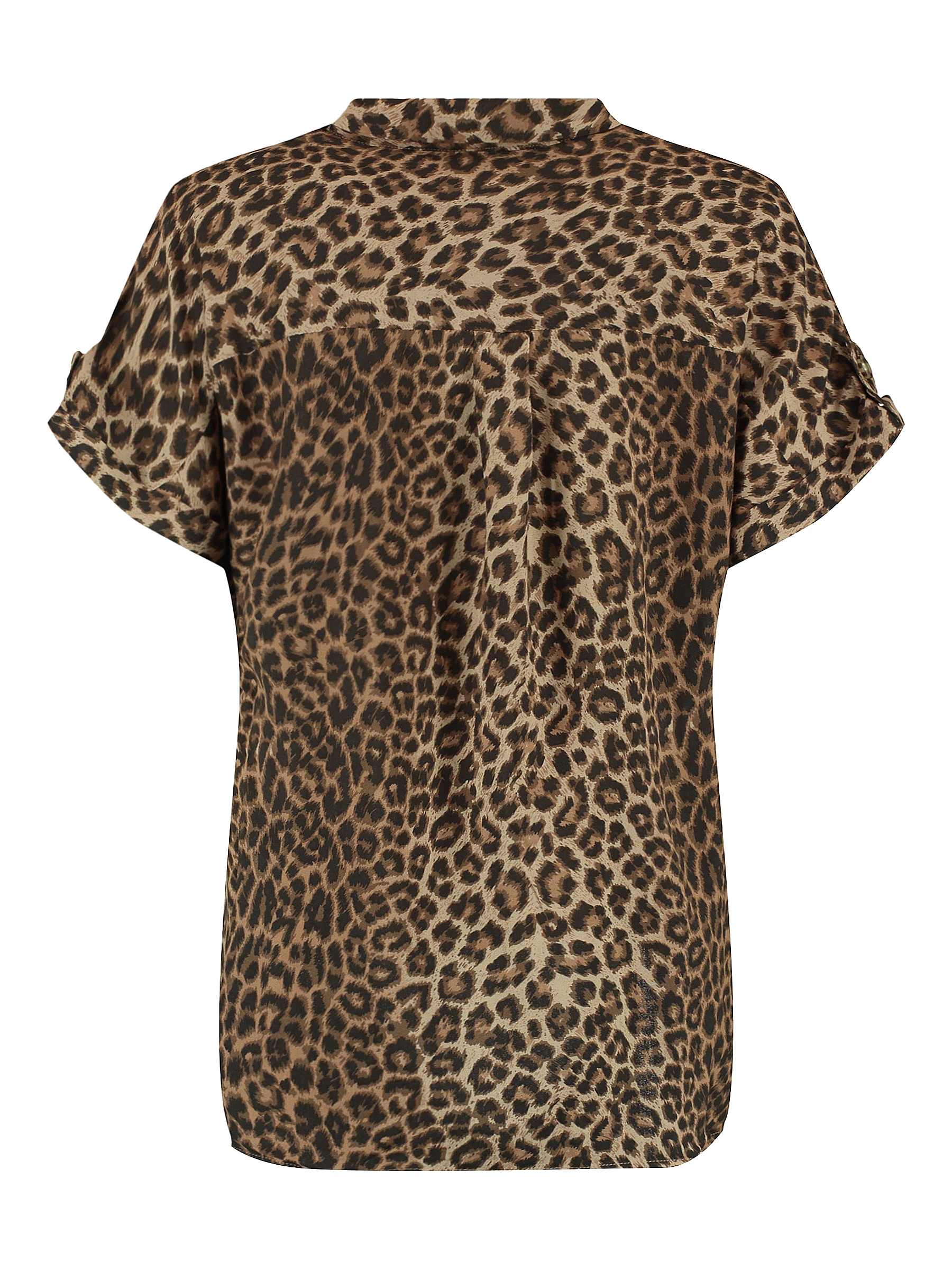 Leopardenmuster Kurzarmhemd mit Brusttaschen Leopardenmuster Kurzarmhemd mit Brusttaschen