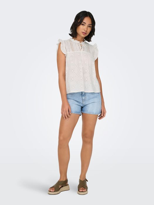 Only Bluse mit Lochstickerei und Rüschendetails – Weiß, Bild 5