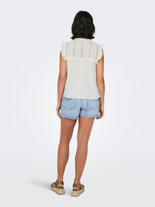 Only Bluse mit Lochstickerei und Rüschendetails – Weiß, Bild 3
