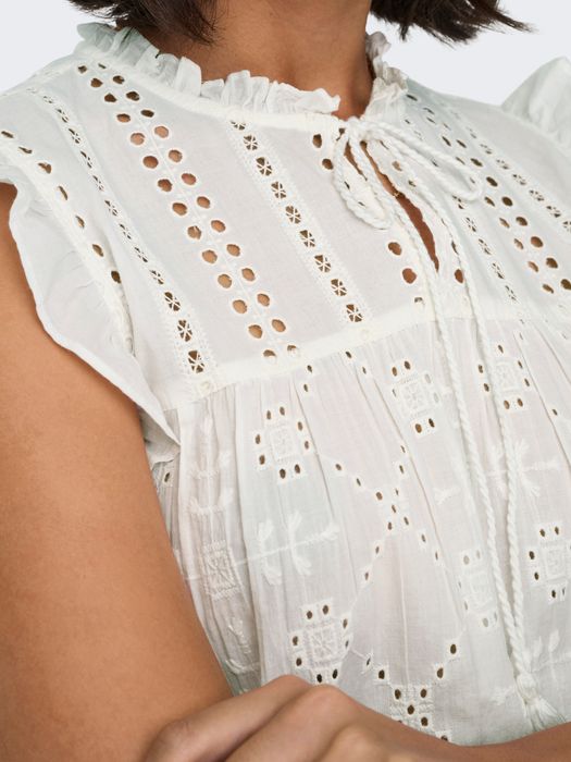 Only Bluse mit Lochstickerei und Rüschendetails – Weiß, Bild 6