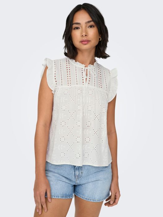 Only Bluse mit Lochstickerei und Rüschendetails – Weiß, Bild 7