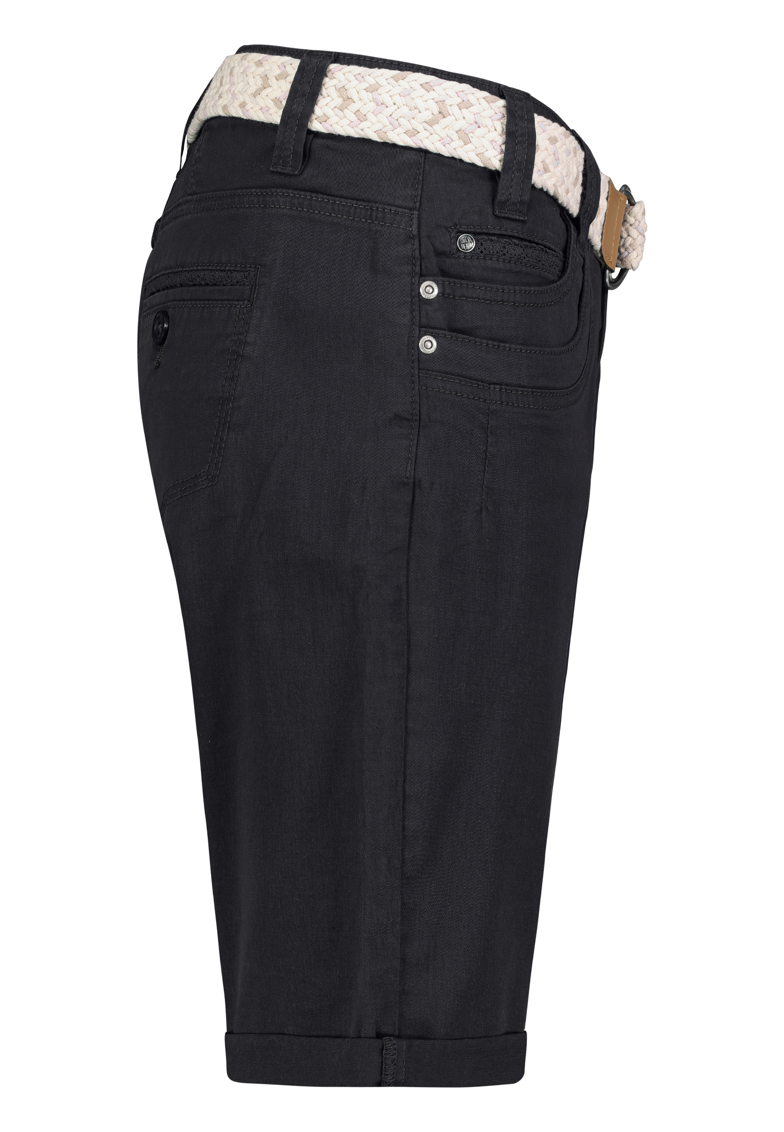 Stretch Twill Bermuda Shorts mit Gürtel und Spitze Stretch Twill Bermuda Shorts mit Gürtel und Spitze