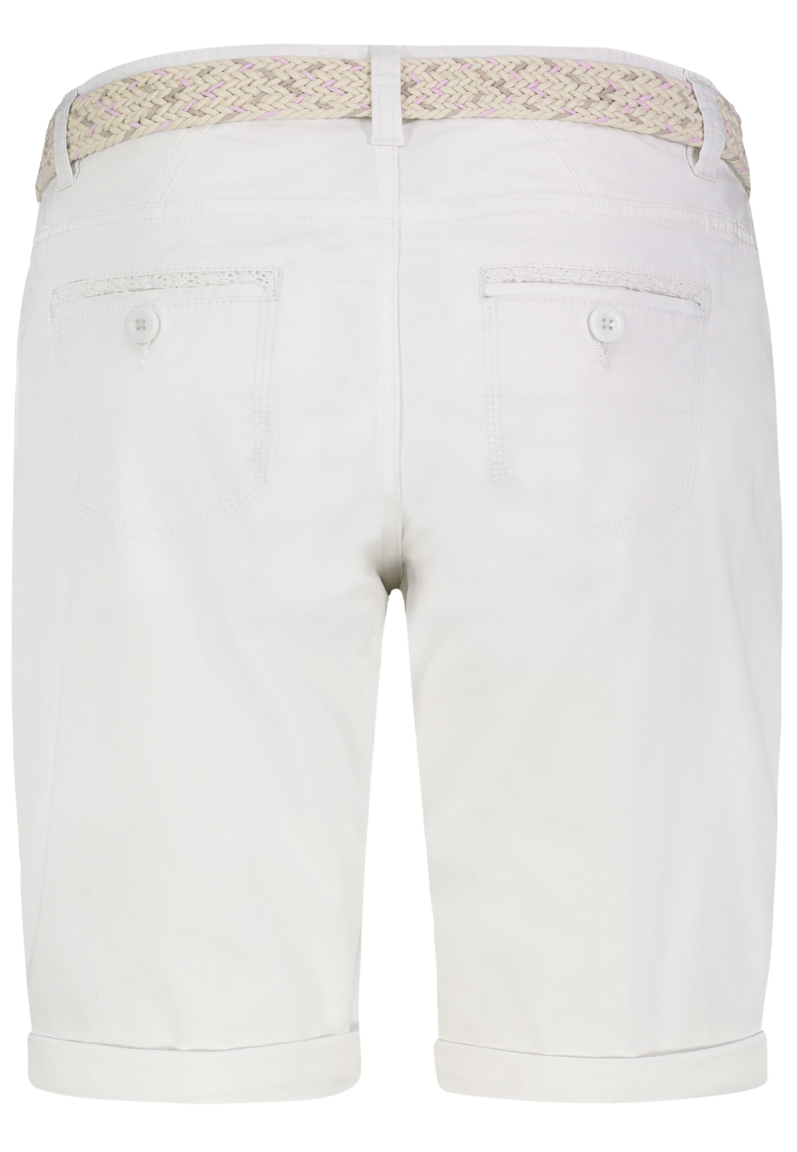 Stretch Twill Bermuda Shorts mit Gürtel und Spitze Stretch Twill Bermuda Shorts mit Gürtel und Spitze