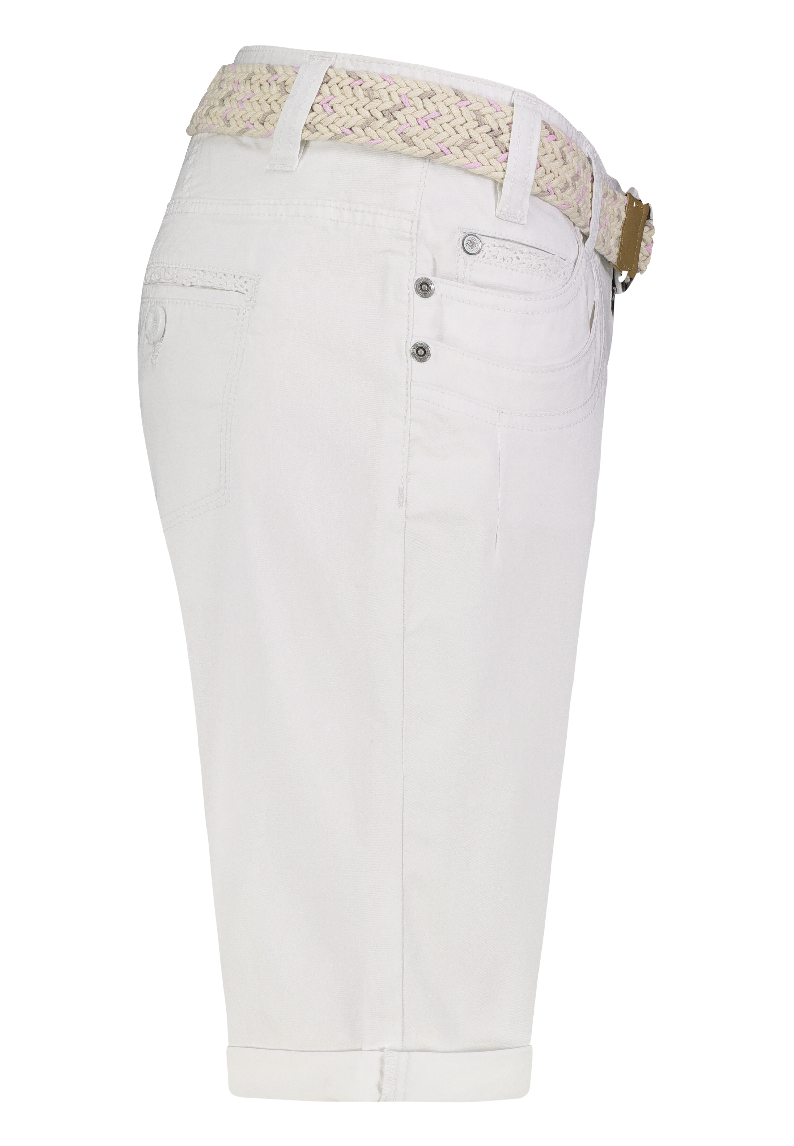 Stretch Twill Bermuda Shorts mit Gürtel und Spitze Stretch Twill Bermuda Shorts mit Gürtel und Spitze