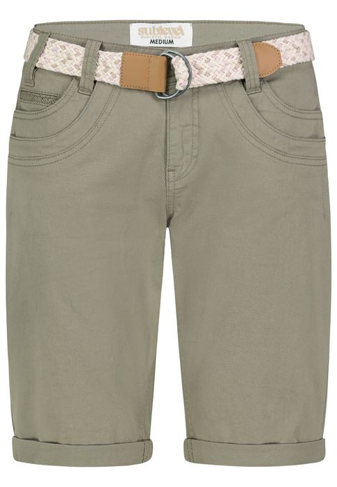 Sublevel Stretch Twill Bermuda Shorts mit Gürtel und Spitze – Grün, Bild 4