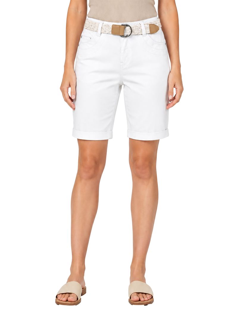 Sublevel Stretch Twill Bermuda Shorts mit Gürtel und Spitze – Weiß, Bild 2