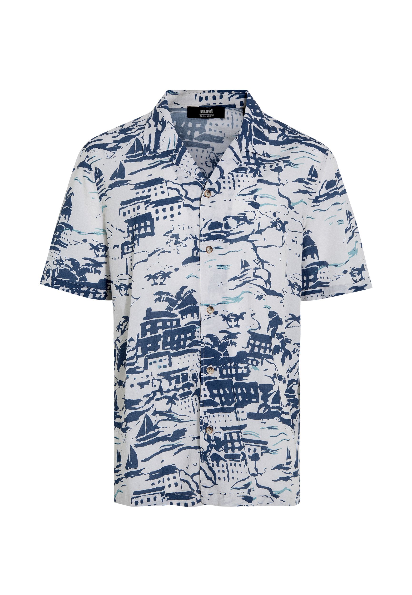 Sommerhemd mit maritimem Print und Knopfleiste Sommerhemd mit maritimem Print und Knopfleiste