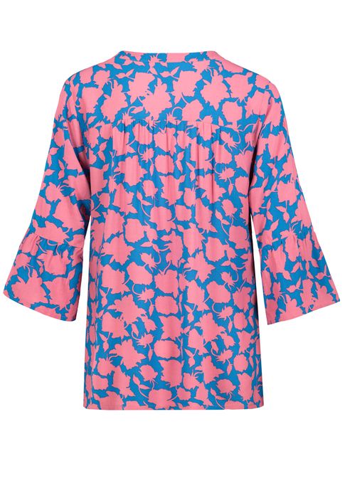 Gemusterte Boho Tunika mit Trompetenärmeln, Farbe: Pink