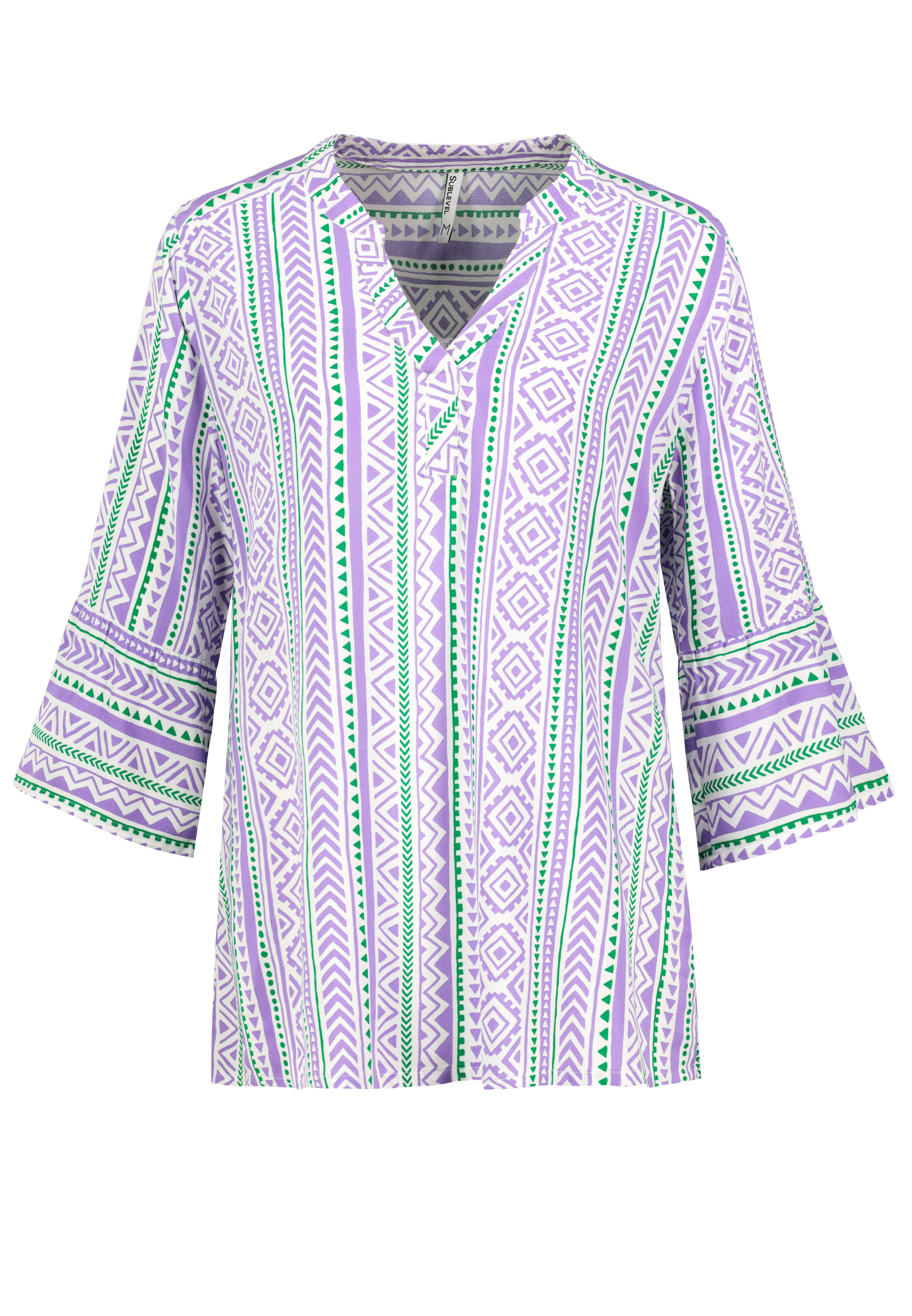 Sublevel Gemusterte Boho Tunika mit Trompetenärmeln – Lila, Bild 1