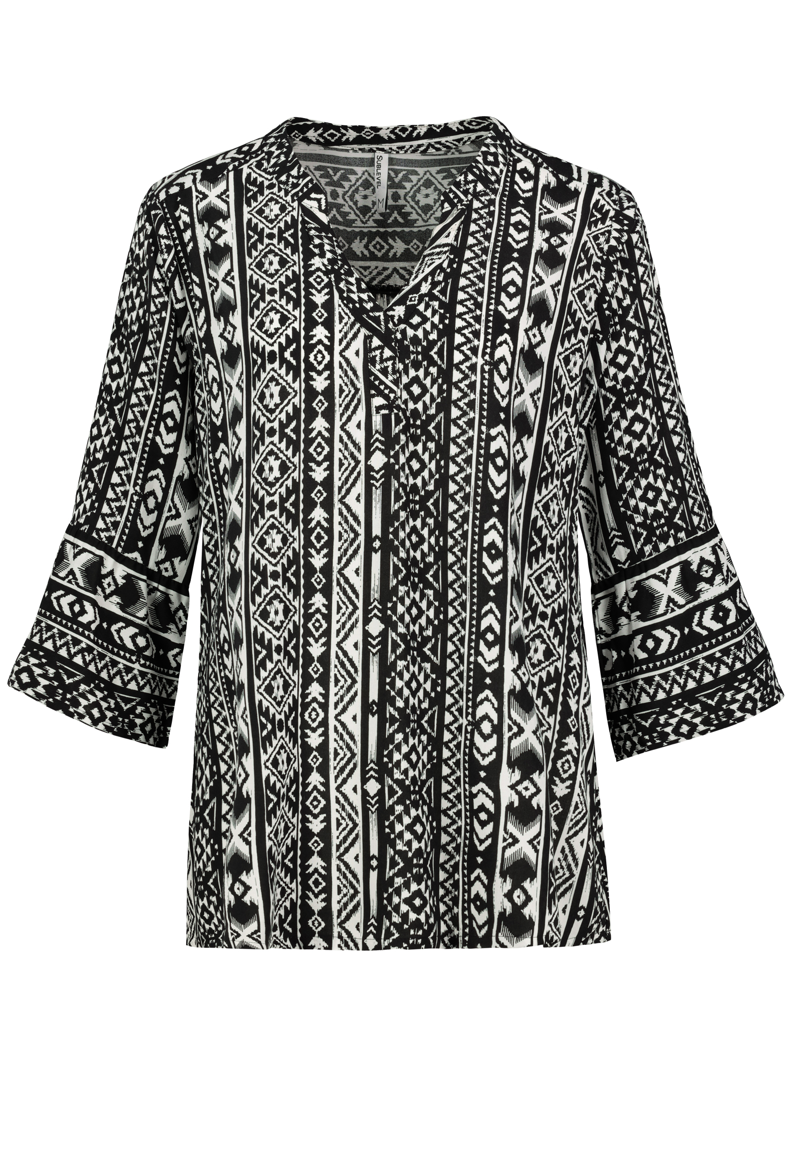 Sublevel Gemusterte Boho Tunika mit Trompetenärmeln – Schwarz, Bild 1