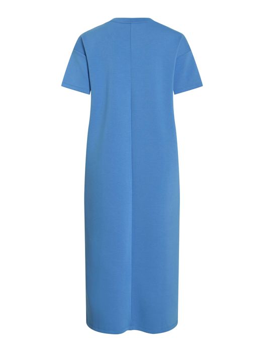 VILA Elegantes Midi-T-Shirt-Kleid mit Rundhalsausschnitt, Farbe: Blau