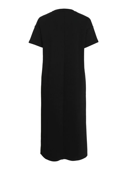 VILA Elegantes Midi-T-Shirt-Kleid mit Rundhalsausschnitt, Farbe: Schwarz
