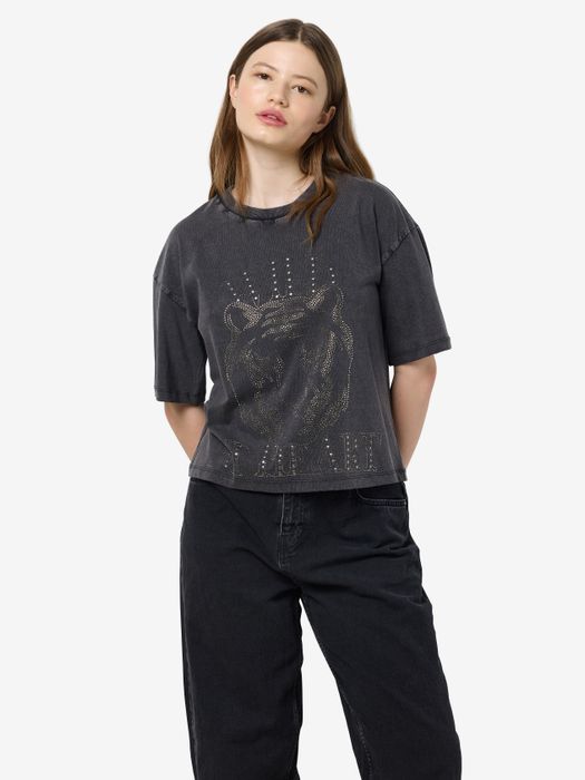 Vintage Denim T-Shirt mit Glitzer Steinen & Nieten, Farbe: Grau-2