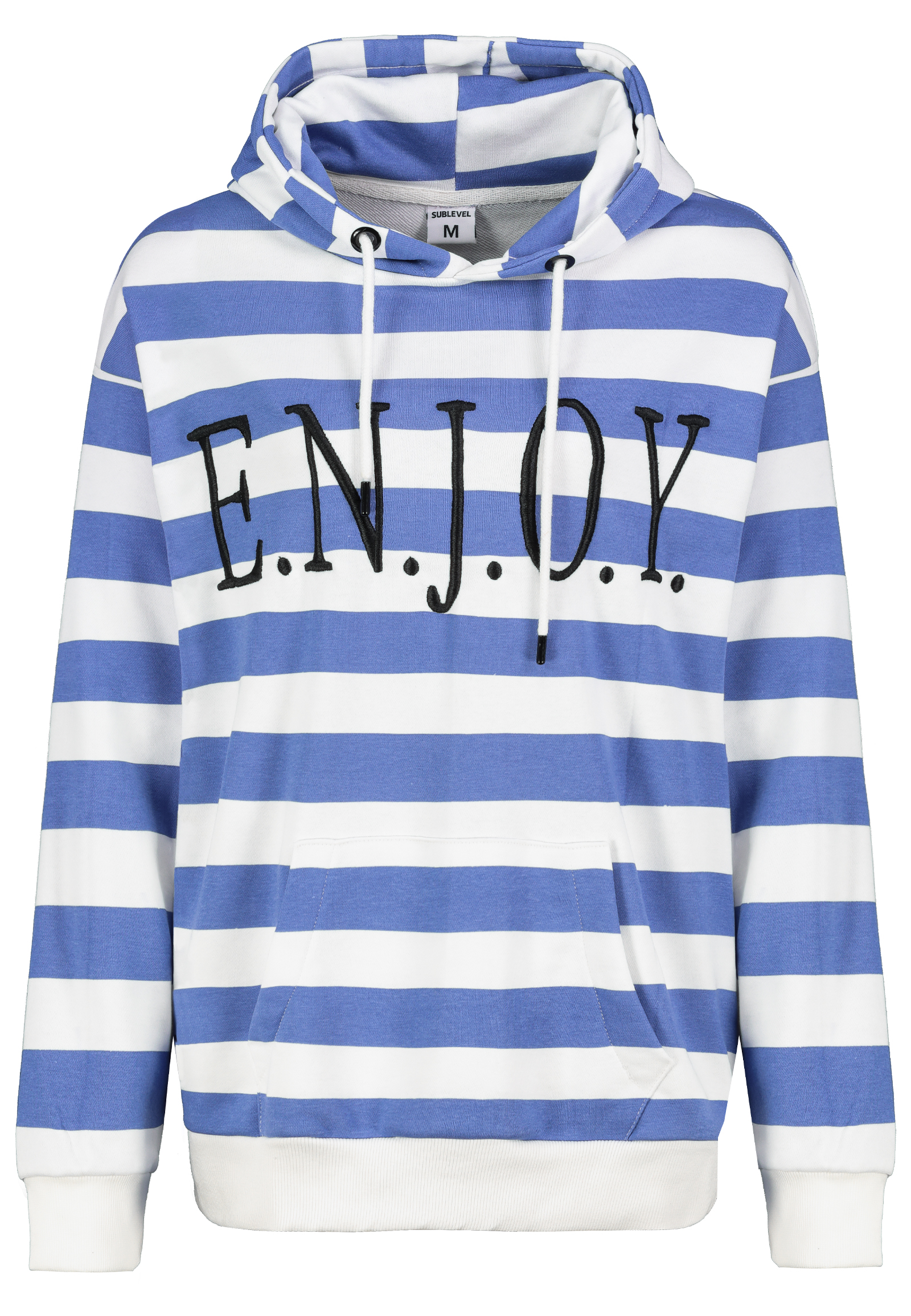 Authentic-St_251_19300_D10095BA02735A.jpg Gestreifter Hoodie mit LOVE-Stickerei und Kapuze