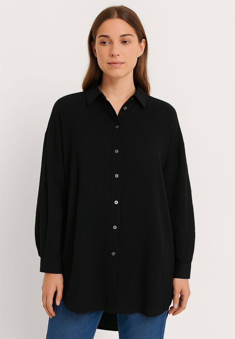 Sublevel Legere Hemd Bluse Musselin mit Knopfleiste – Schwarz, Bild 2