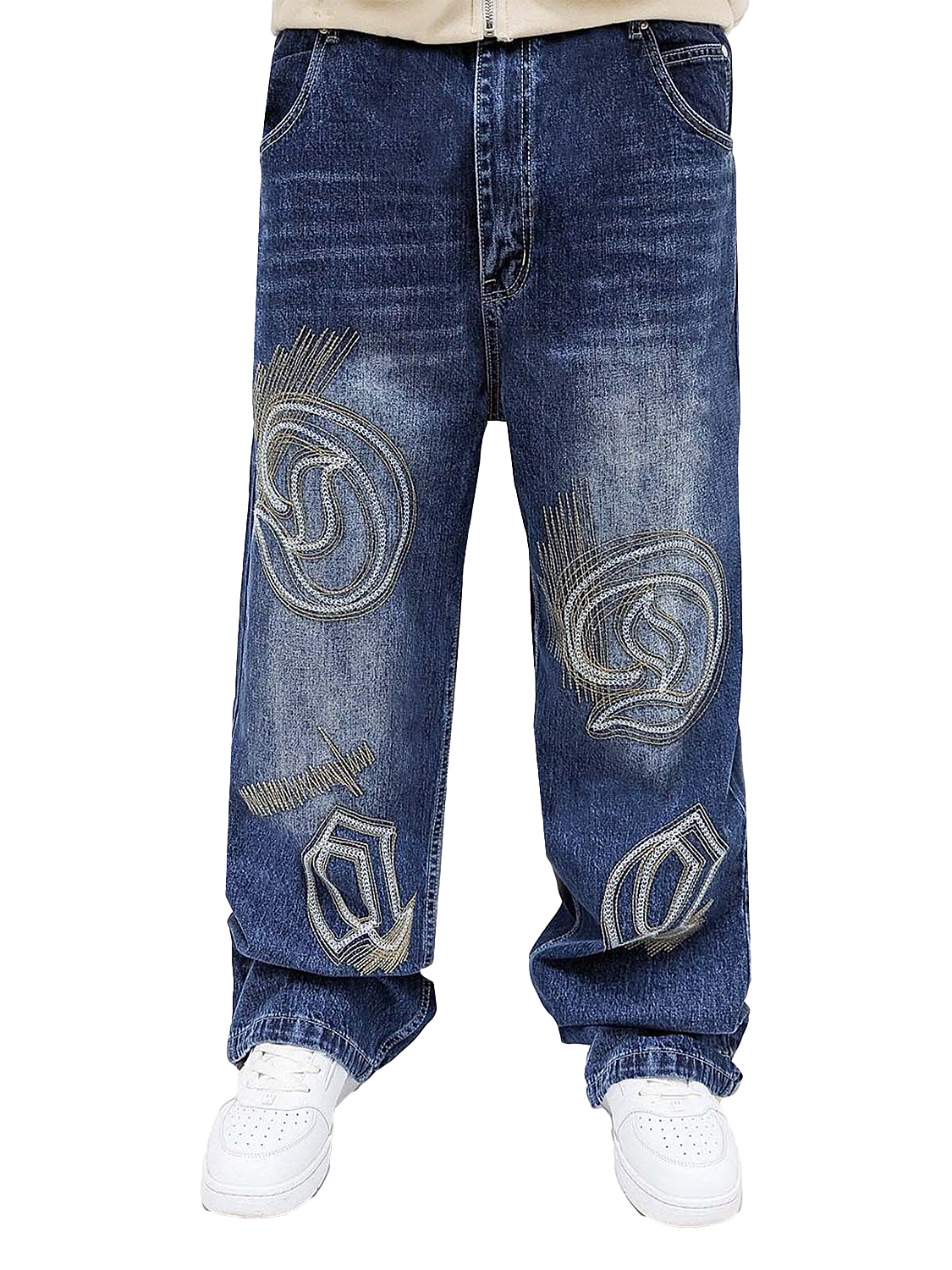 DADA Supreme DADA Supreme Weite Baggy Jeans mit Gothic-Stickerei und Logo – Blau, Bild 1