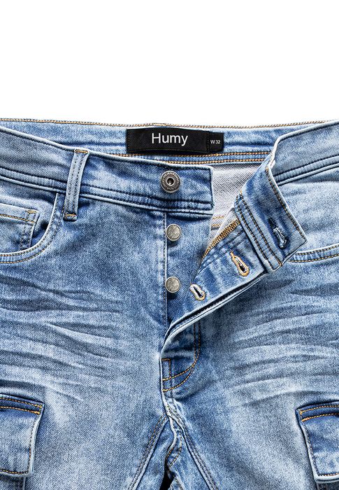Humy HUMY Denim Cargoshorts mit Stretchbund und Knopfleiste A&S – Hellblau, Bild 4