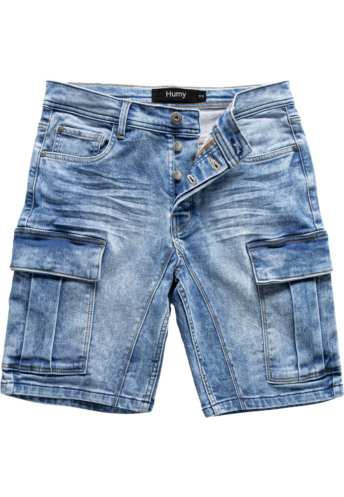 Humy HUMY Denim Cargoshorts mit Stretchbund und Knopfleiste A&S – Hellblau, Bild 1