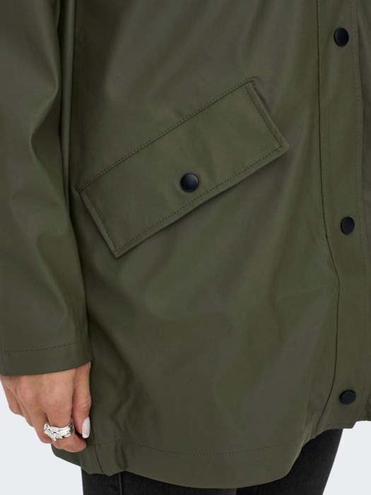 Only Regenmantel mit Kapuze und Druckknöpfen – Olive, Bild 6